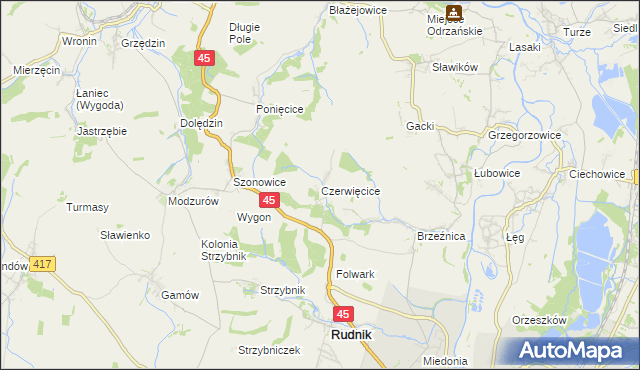 mapa Czerwięcice, Czerwięcice na mapie Targeo