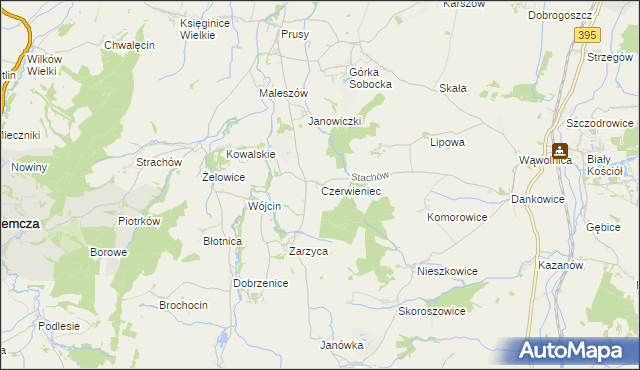 mapa Czerwieniec gmina Kondratowice, Czerwieniec gmina Kondratowice na mapie Targeo