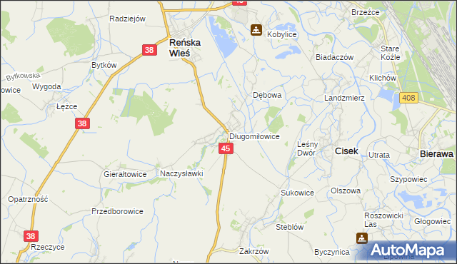 mapa Długomiłowice, Długomiłowice na mapie Targeo