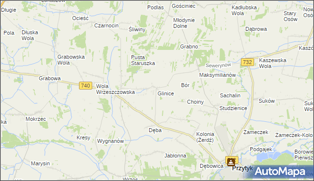mapa Glinice gmina Przytyk, Glinice gmina Przytyk na mapie Targeo