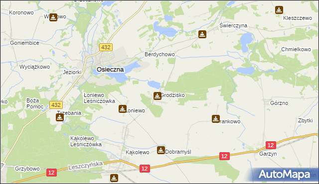 mapa Grodzisko gmina Osieczna, Grodzisko gmina Osieczna na mapie Targeo