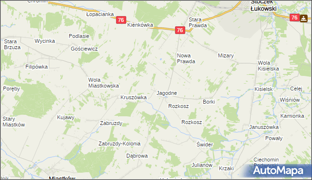 mapa Jagodne gmina Stoczek Łukowski, Jagodne gmina Stoczek Łukowski na mapie Targeo