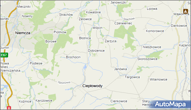 mapa Jakubów gmina Ciepłowody, Jakubów gmina Ciepłowody na mapie Targeo