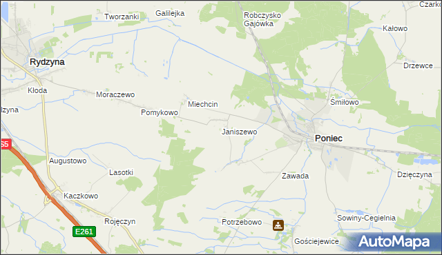 mapa Janiszewo gmina Poniec, Janiszewo gmina Poniec na mapie Targeo
