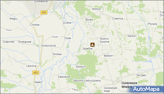 mapa Józefów gmina Godziesze Wielkie, Józefów gmina Godziesze Wielkie na mapie Targeo