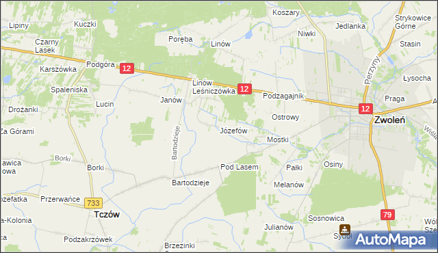 mapa Józefów gmina Tczów, Józefów gmina Tczów na mapie Targeo