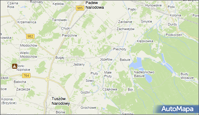 mapa Józefów gmina Tuszów Narodowy, Józefów gmina Tuszów Narodowy na mapie Targeo