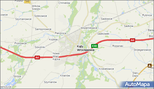 mapa Kąty Wrocławskie, Kąty Wrocławskie na mapie Targeo
