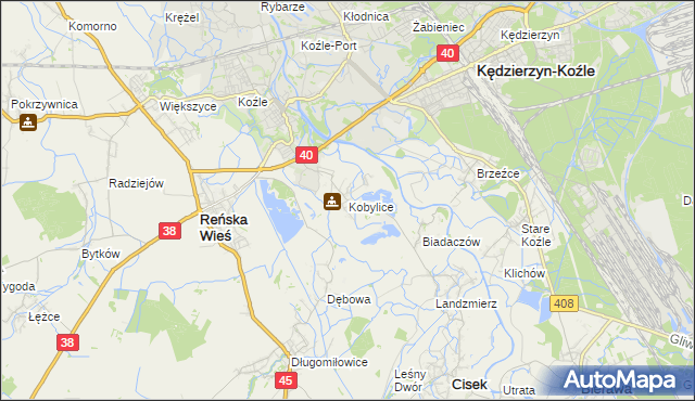mapa Kobylice gmina Cisek, Kobylice gmina Cisek na mapie Targeo