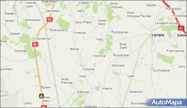 mapa Kołomia gmina Lubień Kujawski, Kołomia gmina Lubień Kujawski na mapie Targeo