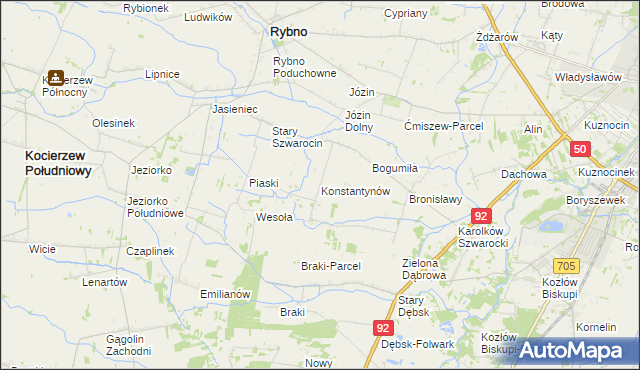 mapa Konstantynów gmina Rybno, Konstantynów gmina Rybno na mapie Targeo