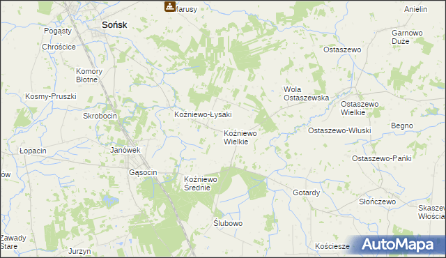 mapa Koźniewo Wielkie, Koźniewo Wielkie na mapie Targeo