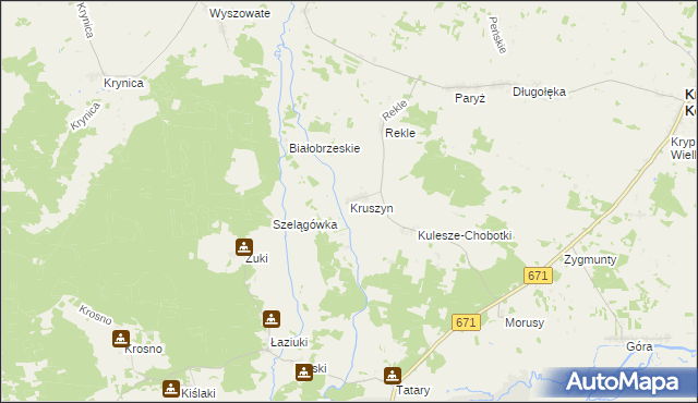 mapa Kruszyn gmina Krypno, Kruszyn gmina Krypno na mapie Targeo