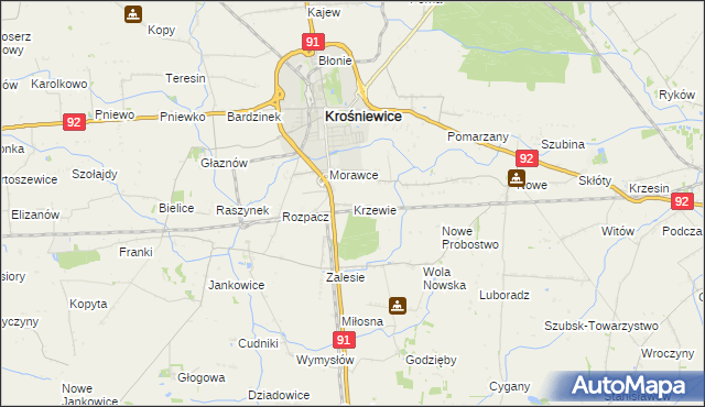 mapa Krzewie gmina Krośniewice, Krzewie gmina Krośniewice na mapie Targeo