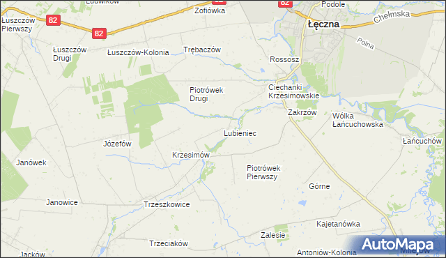 mapa Lubieniec gmina Mełgiew, Lubieniec gmina Mełgiew na mapie Targeo