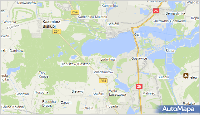 mapa Ludwików gmina Kazimierz Biskupi, Ludwików gmina Kazimierz Biskupi na mapie Targeo