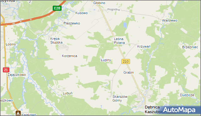 mapa Łupiny gmina Słupsk, Łupiny gmina Słupsk na mapie Targeo