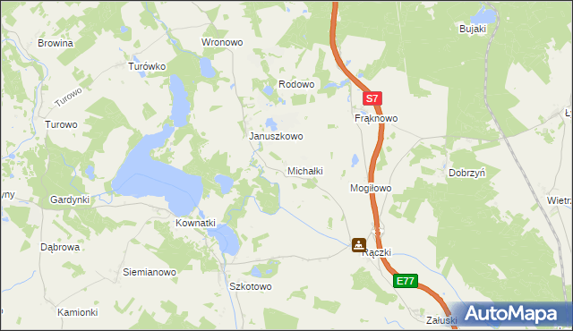 mapa Michałki gmina Kozłowo, Michałki gmina Kozłowo na mapie Targeo