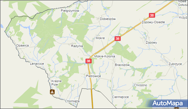 mapa Mokre-Kolonia, Mokre-Kolonia na mapie Targeo