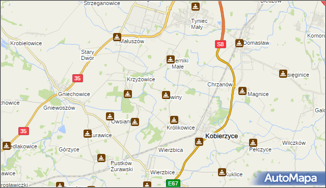 mapa Nowiny gmina Kobierzyce, Nowiny gmina Kobierzyce na mapie Targeo