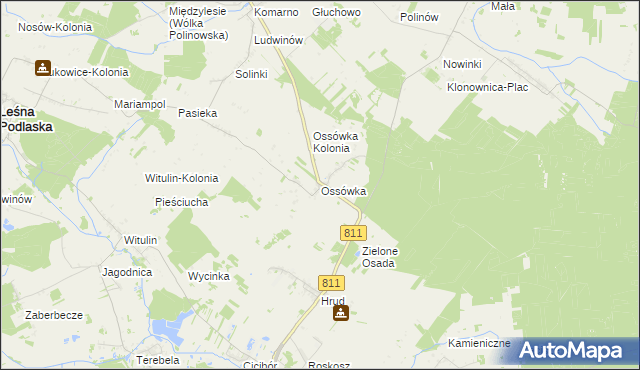 mapa Ossówka gmina Leśna Podlaska, Ossówka gmina Leśna Podlaska na mapie Targeo