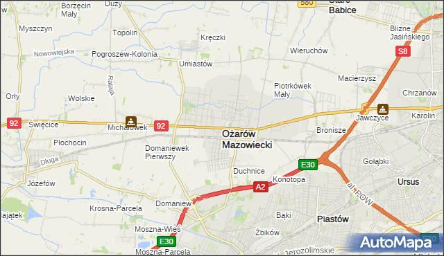 mapa Ożarów Mazowiecki, Ożarów Mazowiecki na mapie Targeo
