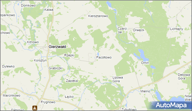 mapa Pacółtowo gmina Grunwald, Pacółtowo gmina Grunwald na mapie Targeo