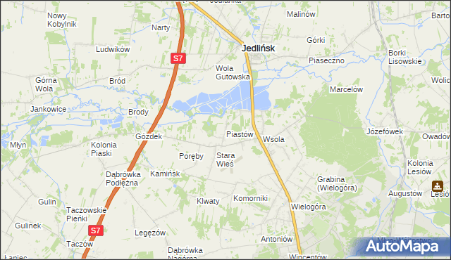 mapa Piastów gmina Jedlińsk, Piastów gmina Jedlińsk na mapie Targeo