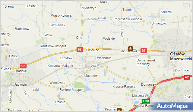 mapa Płochocin gmina Ożarów Mazowiecki, Płochocin gmina Ożarów Mazowiecki na mapie Targeo