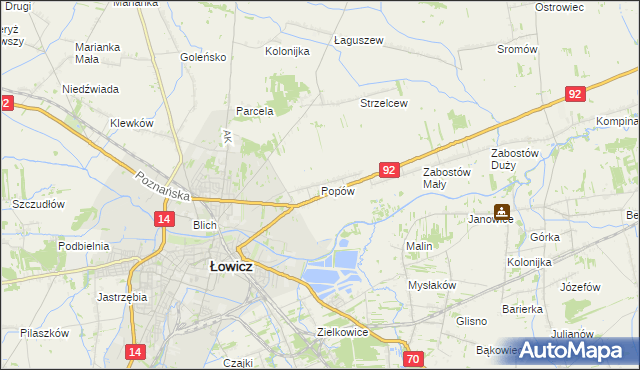 mapa Popów gmina Łowicz, Popów gmina Łowicz na mapie Targeo