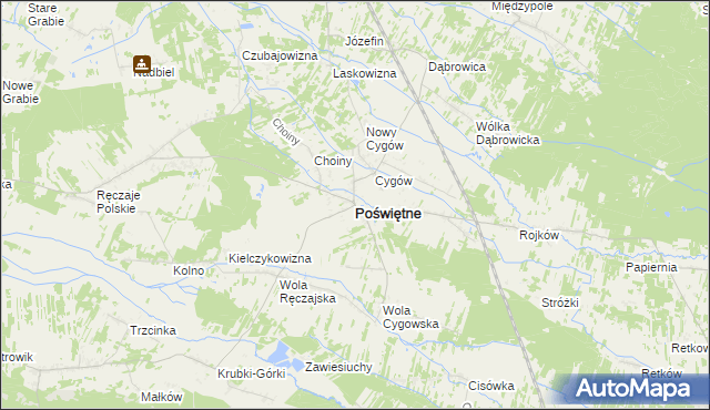 mapa Poświętne powiat wołomiński, Poświętne powiat wołomiński na mapie Targeo
