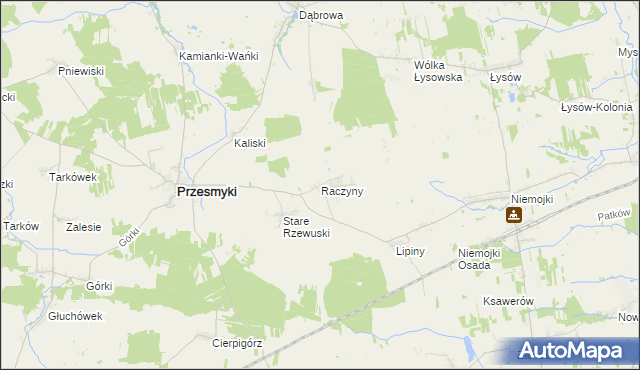 mapa Raczyny gmina Przesmyki, Raczyny gmina Przesmyki na mapie Targeo