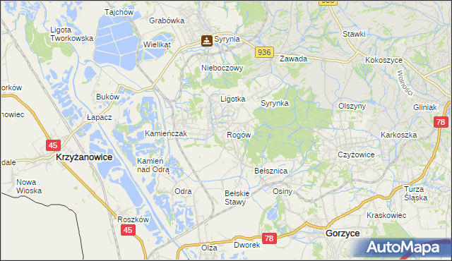 mapa Rogów gmina Gorzyce, Rogów gmina Gorzyce na mapie Targeo