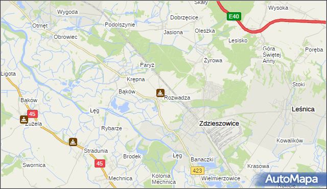 mapa Rozwadza, Rozwadza na mapie Targeo