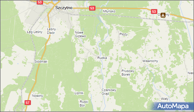 mapa Rudka gmina Szczytno, Rudka gmina Szczytno na mapie Targeo