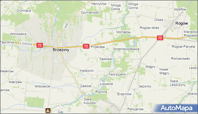 mapa Sadowa gmina Brzeziny, Sadowa gmina Brzeziny na mapie Targeo