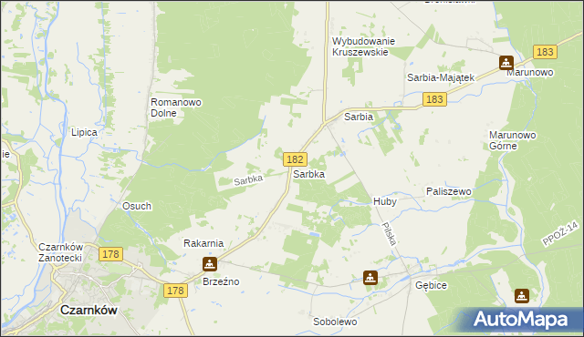 mapa Sarbka gmina Czarnków, Sarbka gmina Czarnków na mapie Targeo