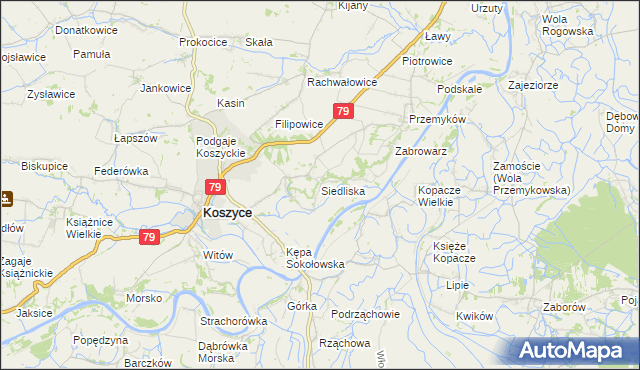 mapa Siedliska gmina Koszyce, Siedliska gmina Koszyce na mapie Targeo