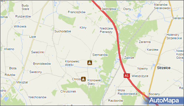 mapa Siemianów gmina Strzelce, Siemianów gmina Strzelce na mapie Targeo