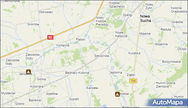 mapa Sierzchów gmina Bolimów, Sierzchów gmina Bolimów na mapie Targeo