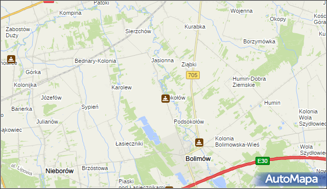 mapa Sokołów gmina Bolimów, Sokołów gmina Bolimów na mapie Targeo