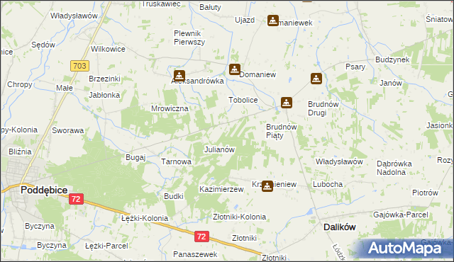 mapa Stanisławów gmina Dalików, Stanisławów gmina Dalików na mapie Targeo