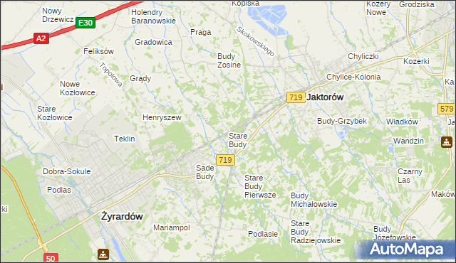mapa Stare Budy gmina Jaktorów, Stare Budy gmina Jaktorów na mapie Targeo