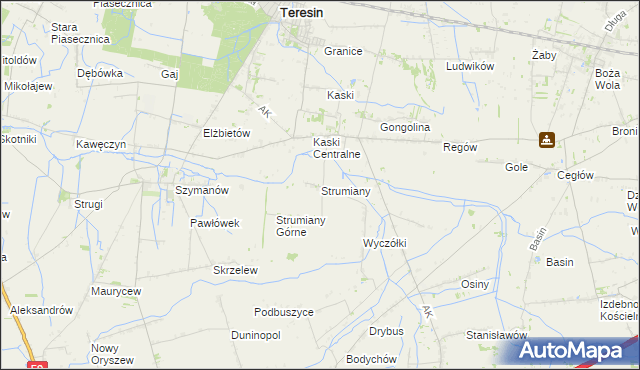 mapa Strumiany gmina Baranów, Strumiany gmina Baranów na mapie Targeo