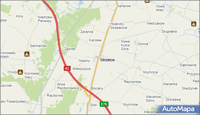 mapa Strzelce powiat kutnowski, Strzelce powiat kutnowski na mapie Targeo