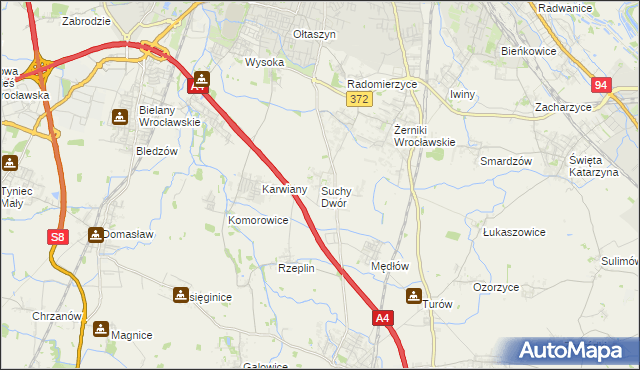 mapa Suchy Dwór gmina Żórawina, Suchy Dwór gmina Żórawina na mapie Targeo