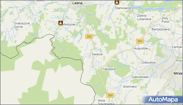 mapa Świecie gmina Leśna, Świecie gmina Leśna na mapie Targeo