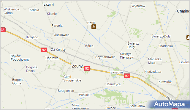 mapa Szymanowice gmina Zduny, Szymanowice gmina Zduny na mapie Targeo