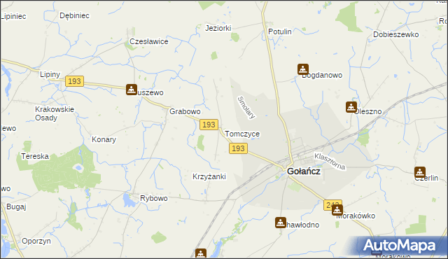 mapa Tomczyce gmina Gołańcz, Tomczyce gmina Gołańcz na mapie Targeo