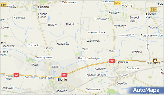 mapa Witki gmina Błonie, Witki gmina Błonie na mapie Targeo